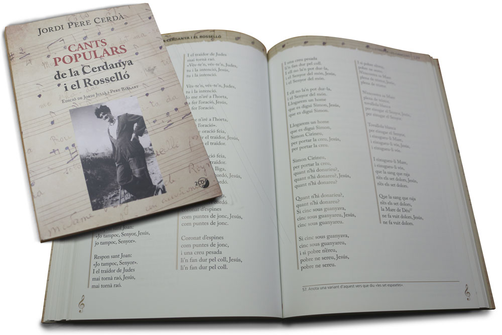 Livre Cants poipulars dew la cerdanya i el roselló - Mise en page de livres, graphisme, direction artistique, édition graphique, intérieur et couverture.